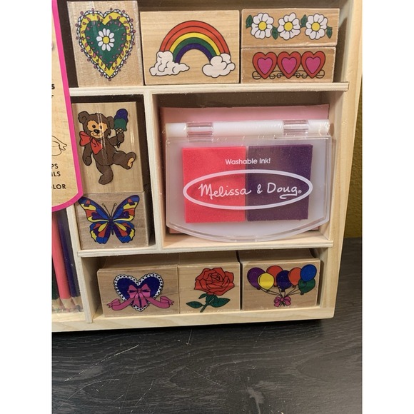 NEW Melissa & Doug WOODEN STAMP SET FRIENDSHIP - Colored Pencil And Stamps NIB - Picture 4 of 6